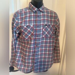 RVCA Long Sleeve Men’s Grey & Red Plaid Flannel Shirt, Size Small